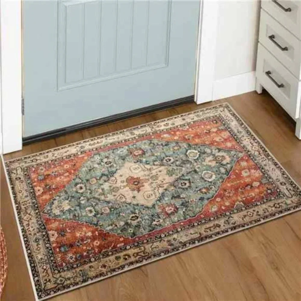 Boho Tribal AreaRug -2x3 Distressed Small EntrywayRug Doormat Bohemian Faux Wool